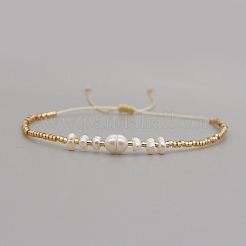 Bracelets ajustables en perles d'eau douce naturelles blanches et perles de verre tressées&nbsp;NA4638