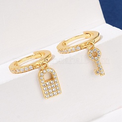 Orecchini a cerchio in argento sterling con micro pavé di zirconi cubici trasparenti da donna&nbsp;EJEW-G427-01G-03