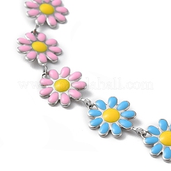 Collier chaîne à maillons marguerites en émail&nbsp;NJEW-P220-01P-07