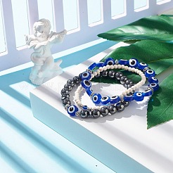 Set di 3 braccialetti elasticizzati con perline rotonde in stile 3 turchesi sintetici (tinti) ed ematite&nbsp;BJEW-JB07620