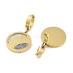 Pendientes colgantes planos y redondos de acero inoxidable 304 con girasoles&nbsp;EJEW-L283-058G