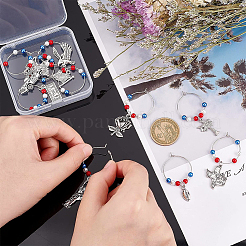 20 stücke 10 arten nationalflagge & dollar bills & adler & rose legierung baumeln wein glas charme mit glas perle&nbsp;AJEW-BC0003-15