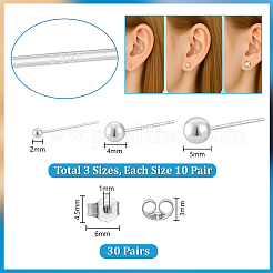 30 Paar 3 Stile 925 Sterling Silber Ohrstecker für Frauen&nbsp;EJEW-PH0002-09