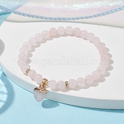 Bracelets extensibles en perles rondes en quartz rose naturel&nbsp;BJEW-JB09727-03