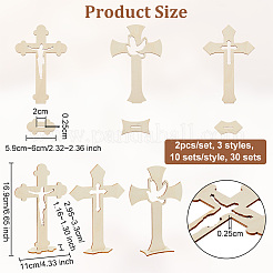30 ensemble de 3 ornements de croix en bois à faire soi-même&nbsp;DJEW-OC0001-43