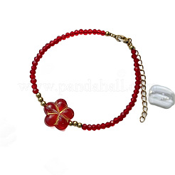 Braccialetti bohémien fatti a mano con fiori in vetro lavorato a lume e perline rondelle sfaccettate&nbsp;WG307CA-01
