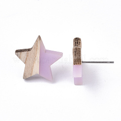 Boucles d'oreilles en résine et bois transparentes&nbsp;EJEW-N017-001A-D03
