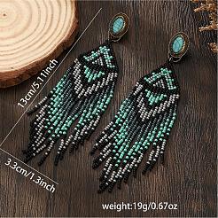 Boho-Ohrstecker mit Quasten aus Glasperlen&nbsp;EB9542-1