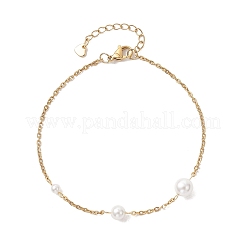 Cavigliere rotonde in acciaio inossidabile 304 con perle bianche e conchiglia per donna&nbsp;AJEW-AN00781