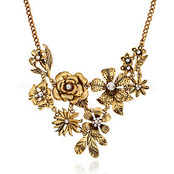 Retro-Legierung Kristall Strass Blume Anhänger Lätzchen Halsketten für Frauen&nbsp;FS-WGB73F9-02