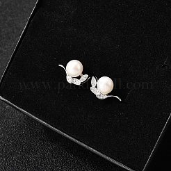 925 Ohrstecker aus Sterlingsilber mit klarem Zirkonia in Blattform&nbsp;EJEW-L300-08P