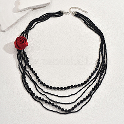 Elegante Halsketten mit mehrschichtigen roten Blumenanhängern aus Kunststoff für Damen&nbsp;QQ0042