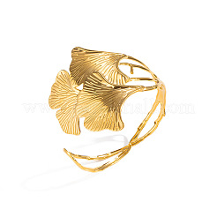 Brazaletes abiertos de acero inoxidable 304 estilo vintage con diseño de hoja para mujer&nbsp;EU1082