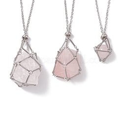 3 collier pendentif cage en pierre de cristal en acier inoxydable 201&nbsp;NJEW-JN04749