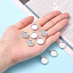 Tibetischer Stil Legierung flache runde Anhänger Fassungen&nbsp;TIBEP-M022-32AS