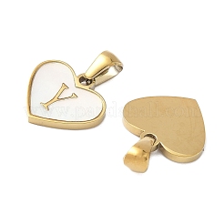 Acciaio inossidabile 304 pavé naturale bianco conchiglia a forma di cuore con ciondoli a fetta iniziale&nbsp;STAS-R168-25G-Y