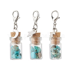 Colgante decorativo con chips de turquesa sintética dentro de una botella de los deseos de vidrio.&nbsp;HJEW-JM03306-02