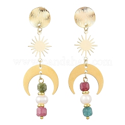 Pendientes colgantes de perlas cultivadas naturales de agua dulce y turmalinas multicolores naturales.&nbsp;EJEW-JE07459