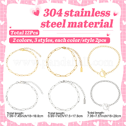 12 stücke 6 arten 304 edelstahl ketten armbänder für männer frauen&nbsp;BJEW-SC0001-64