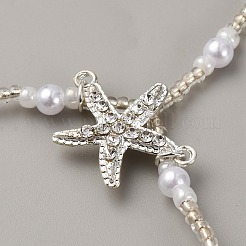 Cavigliere elastiche con ciondolo a forma di stella marina in lega boema&nbsp;AJEW-WH0270-834B
