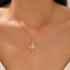 Elegante Messing Rose Strass Jungfrau Kreuz Anhänger Halsketten für Frauen&nbsp;CC4444