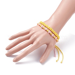 2 bracelet cordon tressé fleur de pêcher 2 couleurs&nbsp;BJEW-JB07610-01