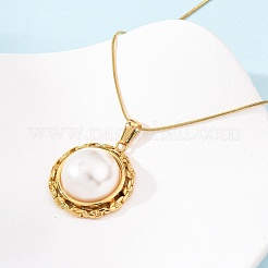 Collane con catena a serpente con ciondolo semicircolare in acciaio inossidabile 304 e perle sintetiche acriliche per donna&nbsp;NJEW-F354-07G