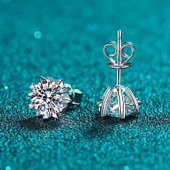 Anlaufschutz 925 Sterling Silber mit Moissanit Strass Ohrringe&nbsp;AJEW-U007-06P