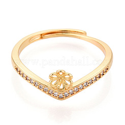 Bague en laiton avec micro pavé de zircones cubiques et fleur&nbsp;KK-N274-30G