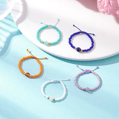 Verstellbare Fingerringe aus geflochtenen Perlen mit natürlichem Edelstein für Damen&nbsp;RJEW-JR00943