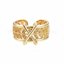 Bague de manchette initiale x en laiton plaqué or véritable 18 carat&nbsp;RJEW-S045-128-NF