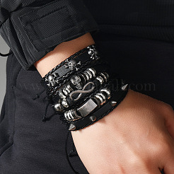 16 Stück 16 Stile Legierung und Kunstleder mehrsträngige Armbänder&nbsp;FS-WG36640-01