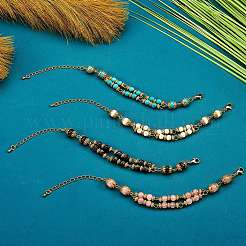 4 Stück 4 Stile synthetisches Türkis & Magnesit & natürliches Larvikit & Rosenquarz Perlen mehrsträngiges Armbandset für Damen&nbsp;BJEW-SW00038