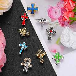 9 Stück 9 Stile Kreuz-Emaille-Anstecknadel&nbsp;JEWB-SZ0001-94