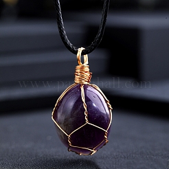 Drahtumwickelte natürliche Amethystanhänger&nbsp;PW-WG0D471-01
