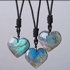 Colliers avec pendentif en forme de cœur en labradorite naturelle et cordon tressé réglable&nbsp;FS-WG928F5-01