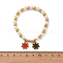 201 bracelets extensibles à perles rondes en acier inoxydable&nbsp;BJEW-C090-03G-F