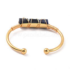 Bracelet manchette ouvert perlé à triple colonne de sodalite naturelle&nbsp;BJEW-E377-01G-09