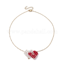 Collares con colgante de vidrio con forma de corazón entrelazado doble&nbsp;NJEW-TA00132