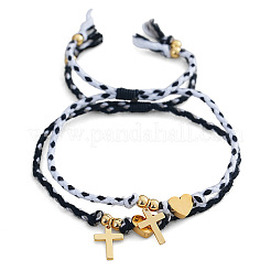 Set di 2 bracciale per coppia con cuore e croce religiosa in acciaio inossidabile 304&nbsp;PA4727-4