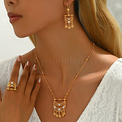 Ethno-Stil Messing Micro Pave klare Zirkonia Hohl Mond Ohrringe & Halsketten & Ringe Sets für Frauen&nbsp;XQ9083
