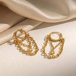 Boucles d'oreilles créoles à pampilles en acier inoxydable 304 serties de zirconiums cubiques pavés&nbsp;WB3830