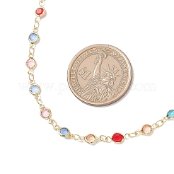 Collares de cadena de eslabones redondos planos de latón y vidrio colorido para mujer&nbsp;NJEW-JN05451