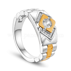 Shegrace 925 Fingerring aus Sterlingsilber, Mit Uhrenkette und Mikropavé-AAA-Zirkonia mit echtem, 18 Karat vergoldetem Rhombus, Platin & golden, 21 mm