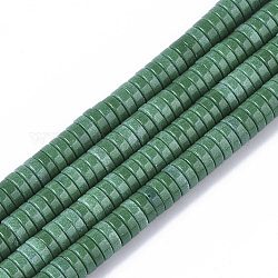 Filo di perline di agata naturale, tinto, perline Heishi, Rotondo piatto / disco, verde mare medio, 4x1mm, Foro: 1 mm, circa 250~329pcs/filo, 15.7 pollice