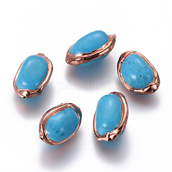 Perles de turquoise synthétique, avec les accessoires en laiton, ovale, or rose, 20~23x13~17x11~14mm, Trou: 0.8~1mm