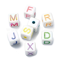 Perles acryliques opaques, couleur ab , cube avec la lettre a ~ z, couleur mixte, 14x14x14mm, Trou: 3.7mm