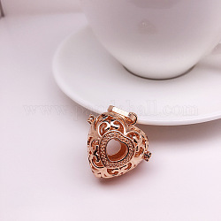 Brass Bead Cage Pendants, for Chime Ball Pendant Necklaces Making, Hollow Heart Charm, Light Gold, 26.5x27.5x19.8mm, Hole: 4.5x10mm