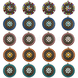 Hobbysay 20 stücke 5 farben legierung emaille anhänger, mit Strass, Antik Bronze, Sonnenblume, Mischfarbe, 30x27x3.5 mm, Bohrung: 1.6 mm, 4 Stk. je Farbe