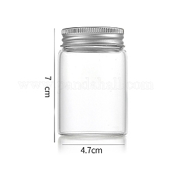 コラムガラススクリュートップビーズ貯蔵チューブ  アルミニウム製の口が付いた透明なガラス瓶  銀  4.7x7cm  容量：90ml（3.04fl.oz）